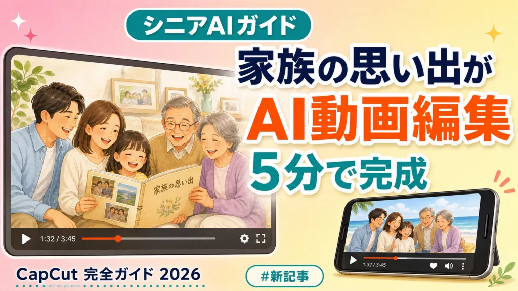【シニア向け】動画編集AIで家族の思い出をまとめる完全ガイド｜スマホだけで5分自動編集【2026】