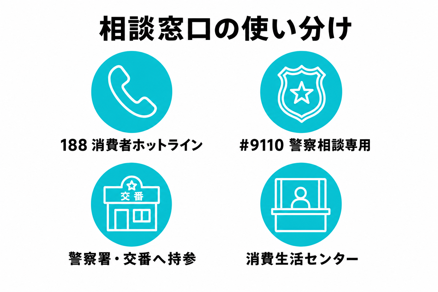 架空請求の相談窓口の使い分け|188・#9110・警察署・消費生活センター